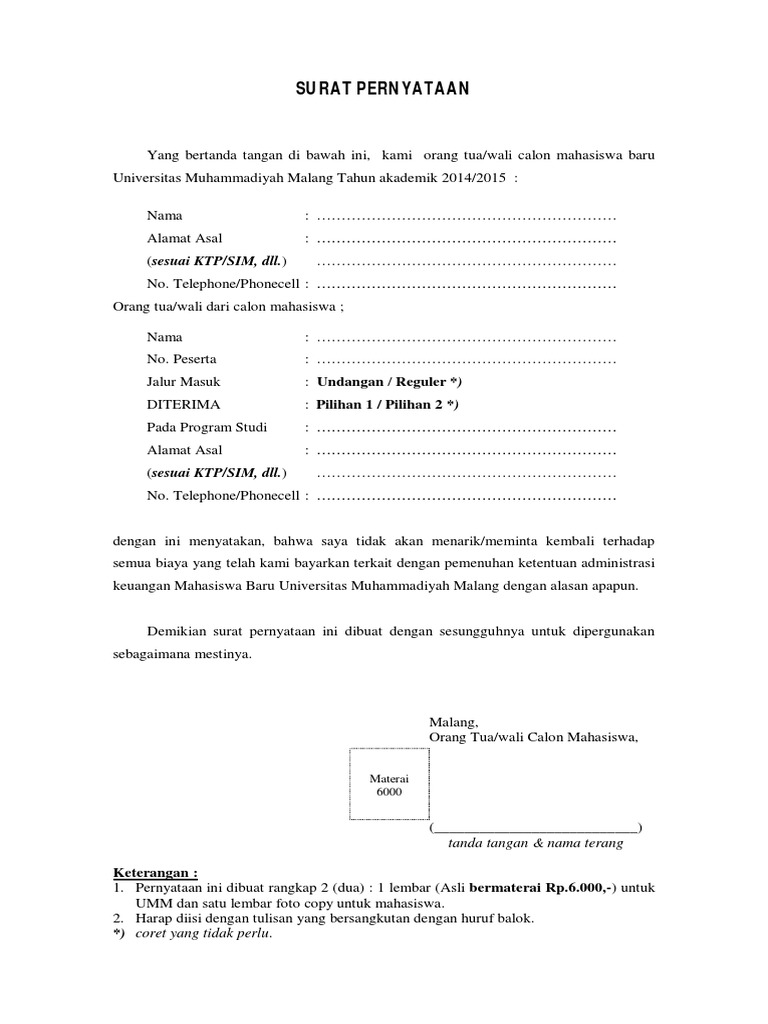 Surat Pernyataan Maba