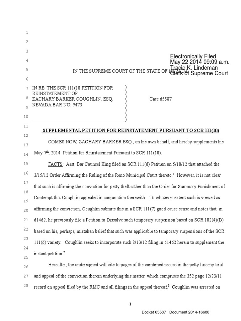 5 22 14 Supplemental Petition For Reinstatement 65587 1416680