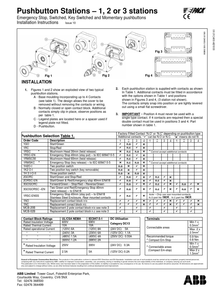 Pushbutton Stations 1, 2 or 3 stations Switch Components