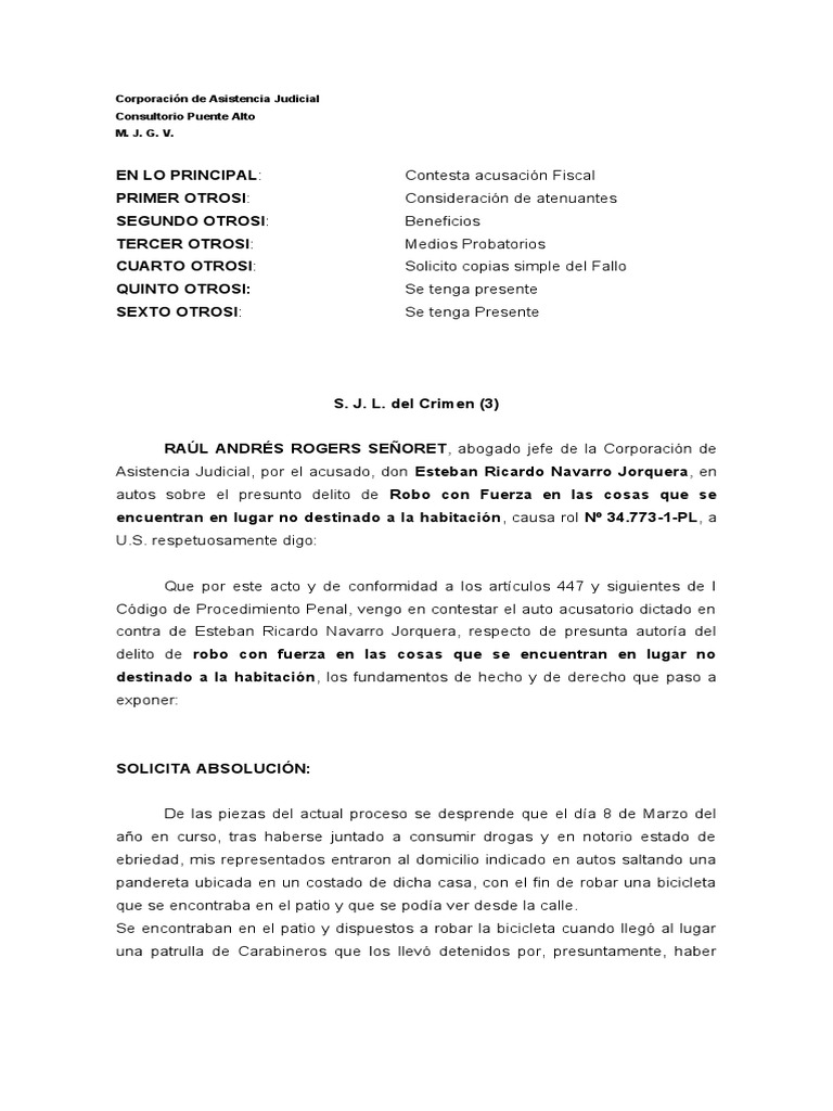 Contesta Acusación Por El Delito de