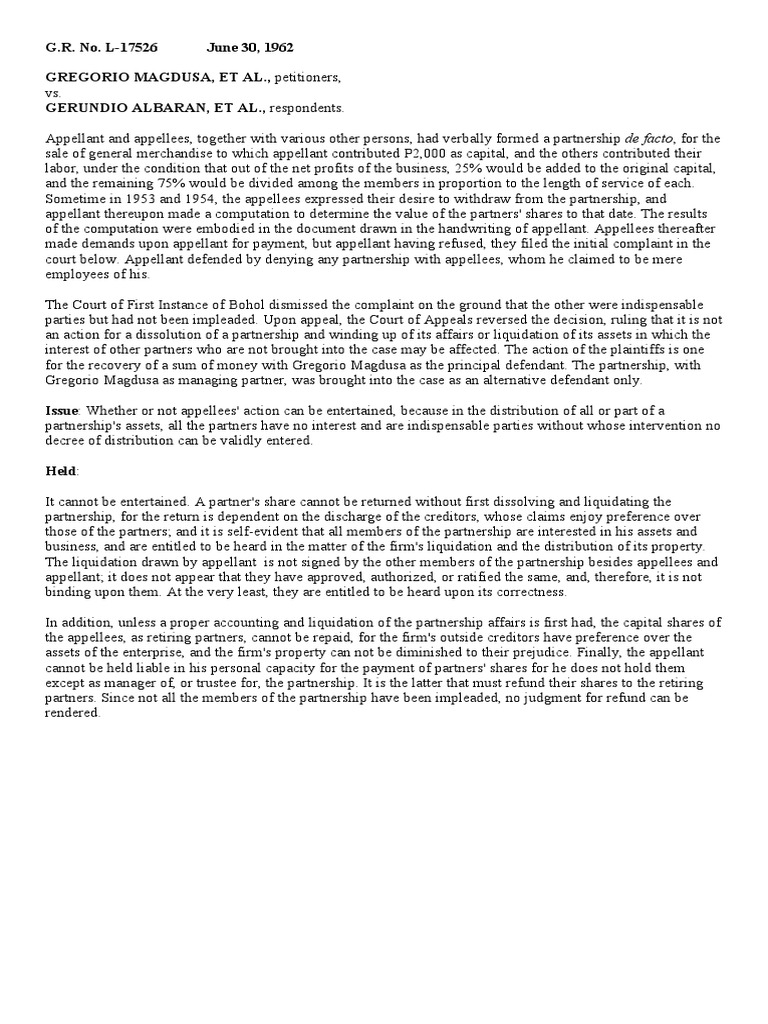 Magdusa Vs Albaran Liquidation Partnership