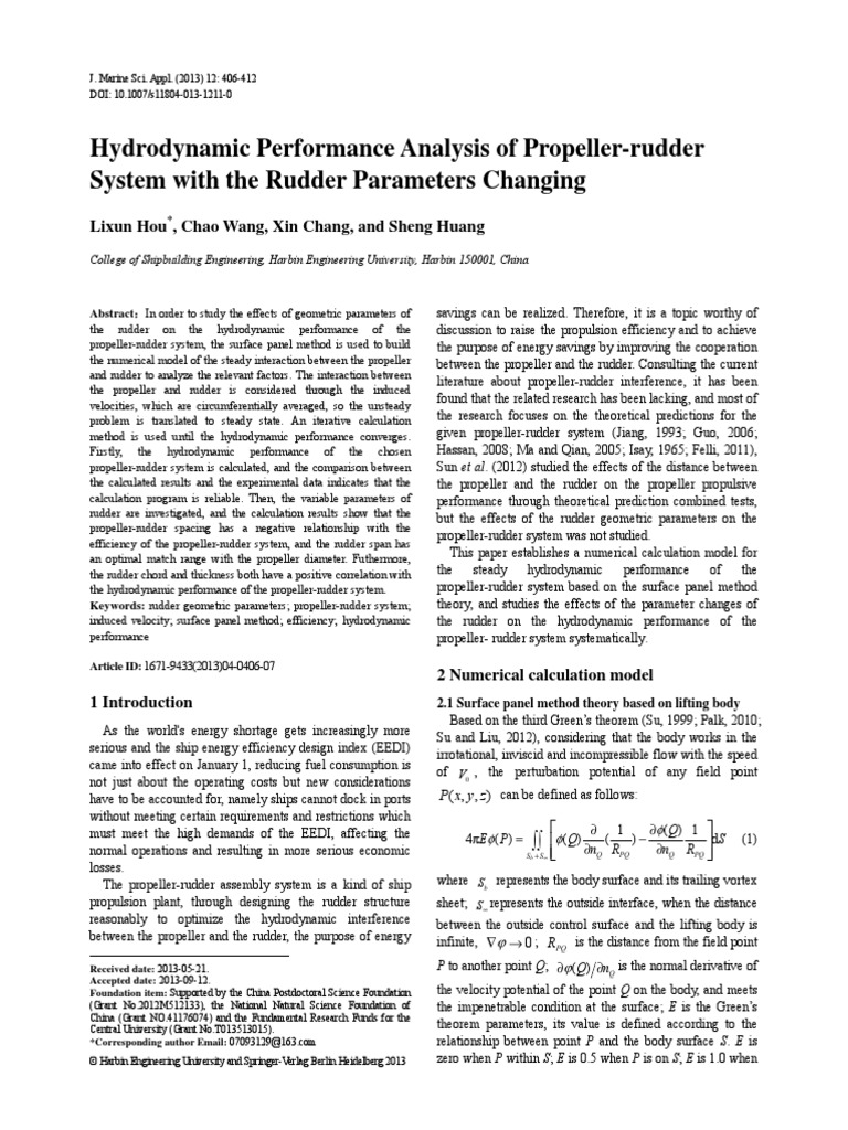 Hydrodynamic Performance Analysis of Propeller-Rudder System With The ...