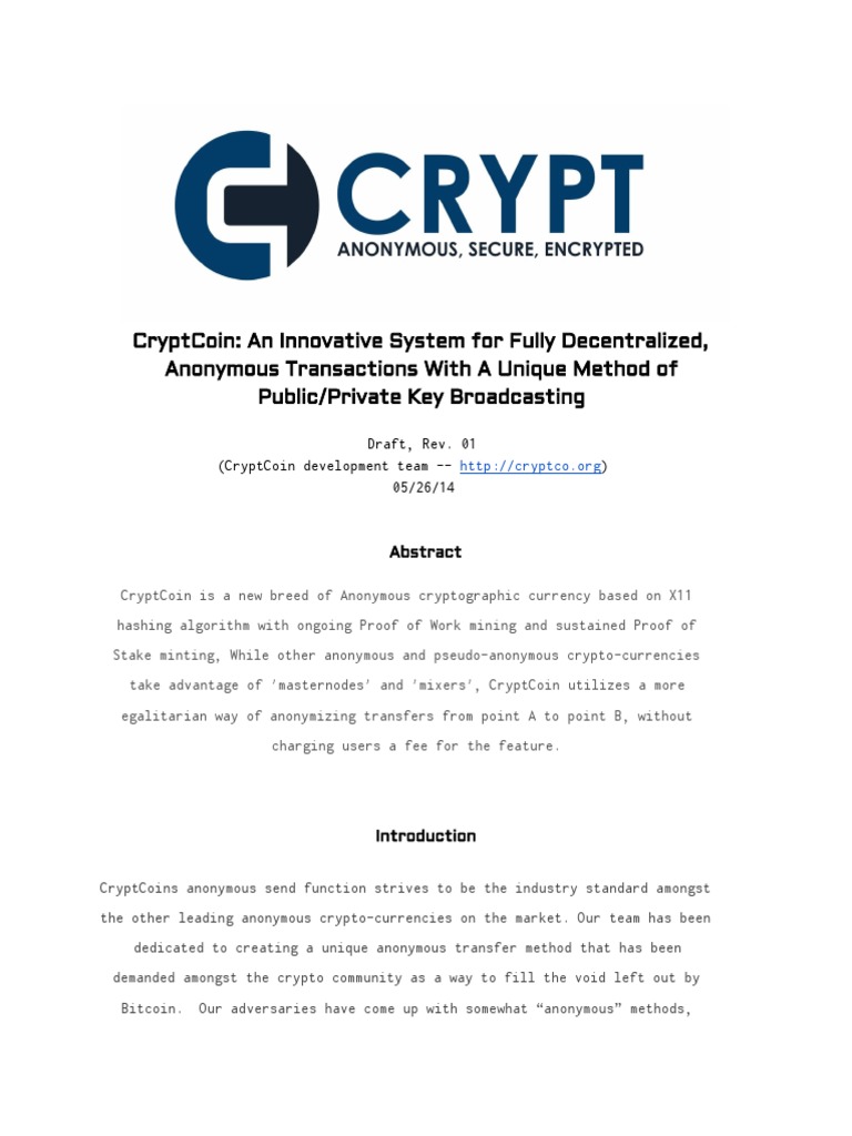 CryptCoin: CryptCast Anonymous Sending Whitepaper - Rev 01 | PDF ...