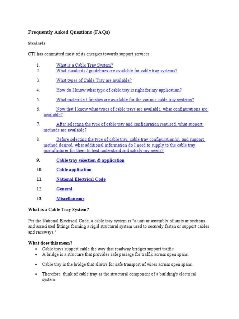 Cable Tray Systems: FAQs & Standards | PDF | Cable | Electrical Wiring