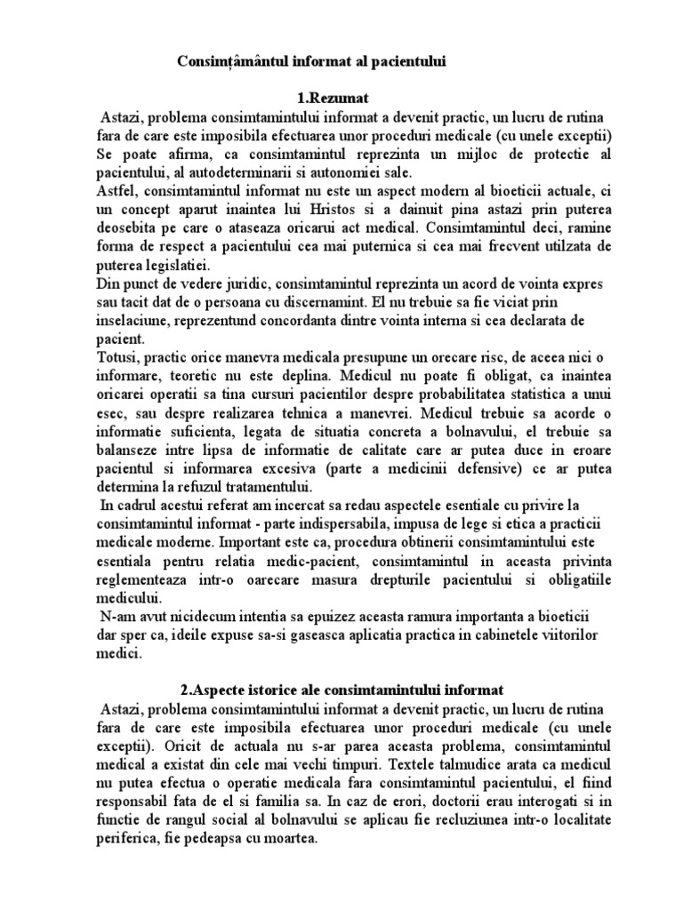 Consimţâmântul Informat Al Pacientului | PDF