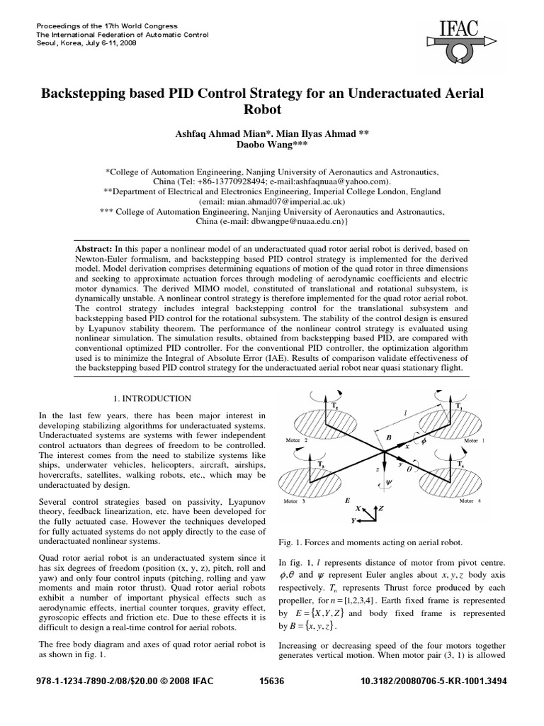 Backstepping Based PID Control Strategy For An Underactuated Aerial ...