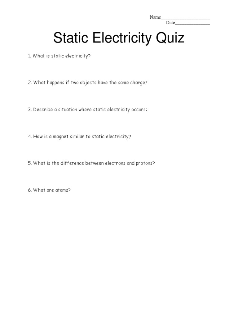 Static Electricity Quiz PDF