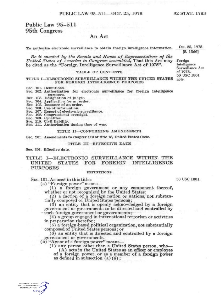 FISA PDF Foreign Intelligence Surveillance Act Surveillance