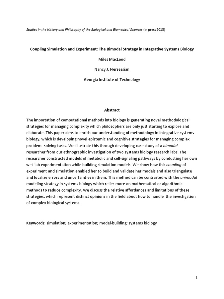 Bimodal Strategy in Systems Biology | PDF | Systems Biology | Experiment