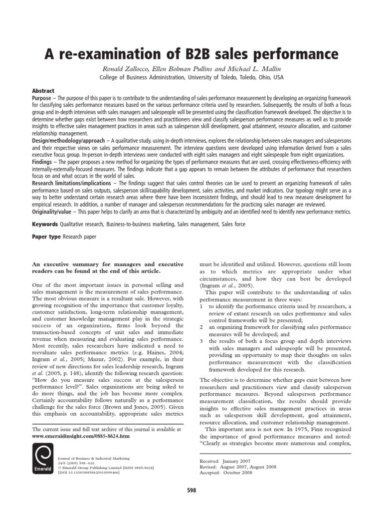 Sales Performance in b2b | PDF | Sales | Strategic Management
