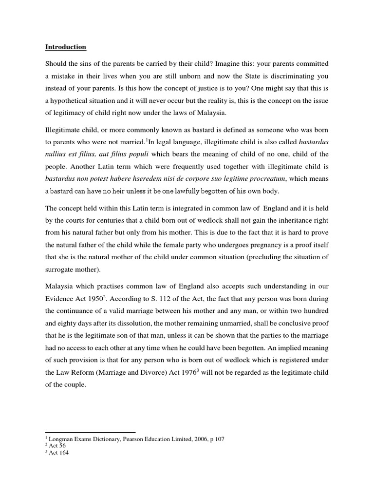 The Rights of Illegitimate Child Should The Social Stigma Be