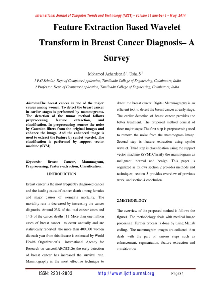 Wavelet Transform in Breast Cancer Diagnosis | PDF | Support Vector ...
