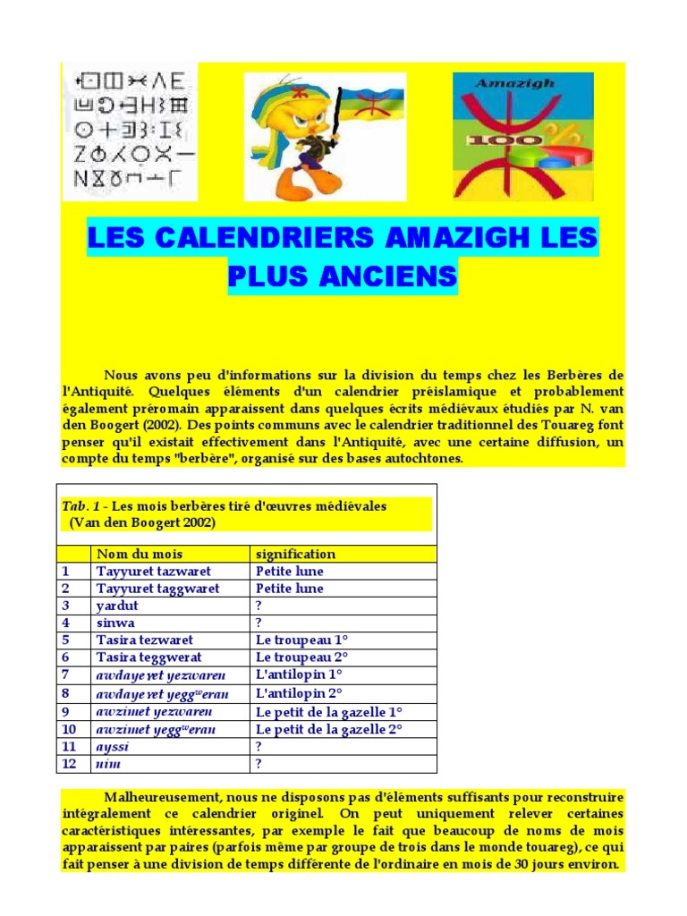 LE CALENDRIER AMAZIGH Le Plus Ancien | La nature