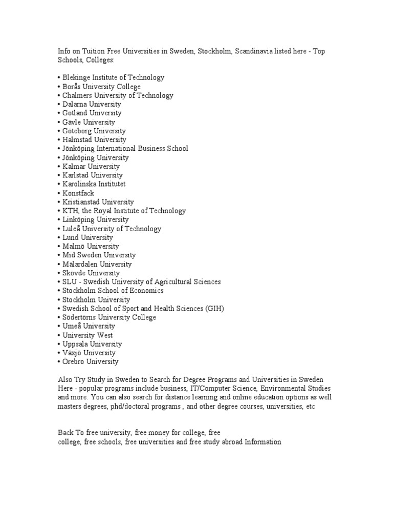 IS TUITION FREE IN SWEDEN intelligence overview