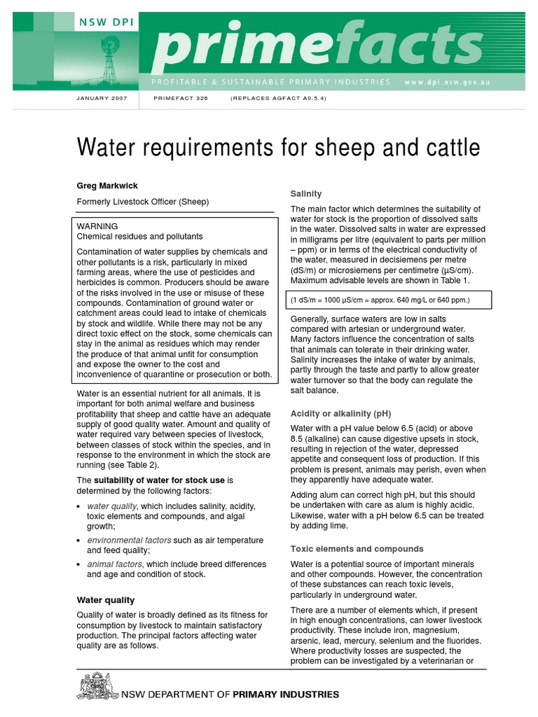 Water Requirements For Sheep and Cattle PDF Sheep Cattle