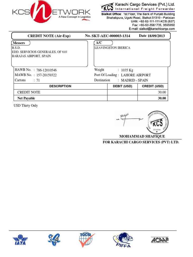 Credit Note 0546kkjk | PDF