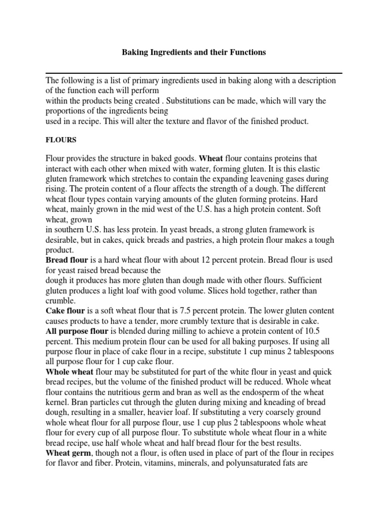 Baking Ingredients And Their Functions Pdf