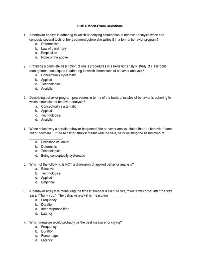 BCBA MockExam Questions PDF Reinforcement Behavioural Sciences