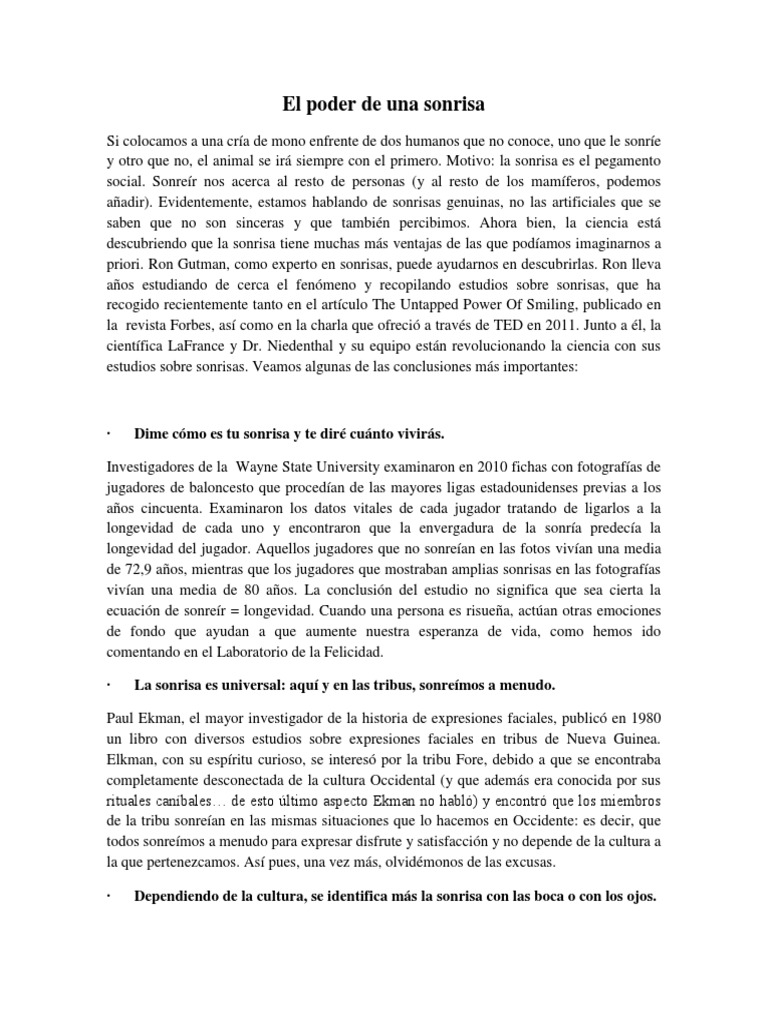 El Poder de Una Sonrisa | PDF | Expresión facial | Las emociones