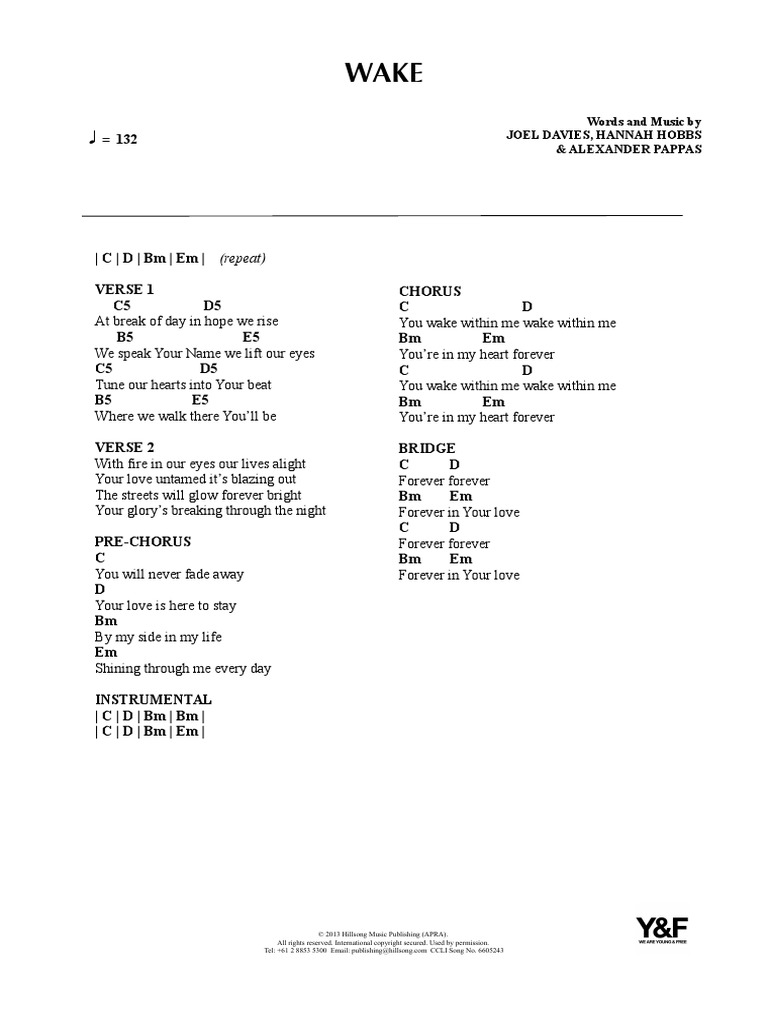 Wake (Lyrics Chord Chart)