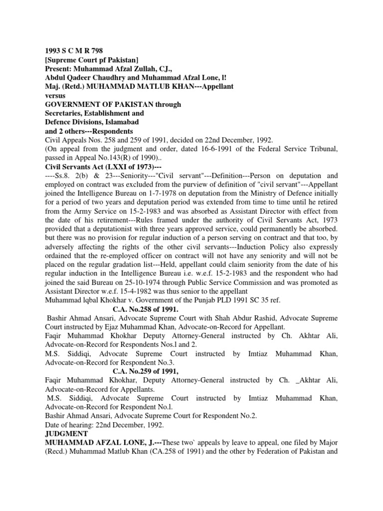 1993 S C M R 798 Appellant Could Claim Seniority From The Date of His