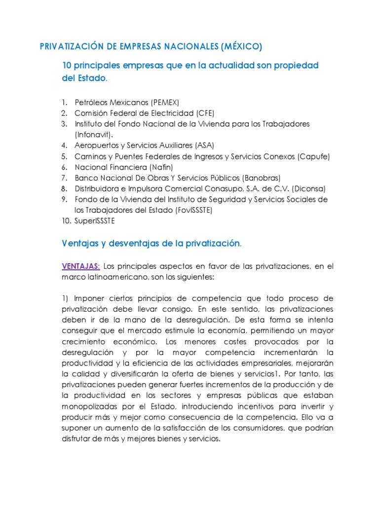 Impacto de la Privatización en México | PDF | Privatización | Deuda ...