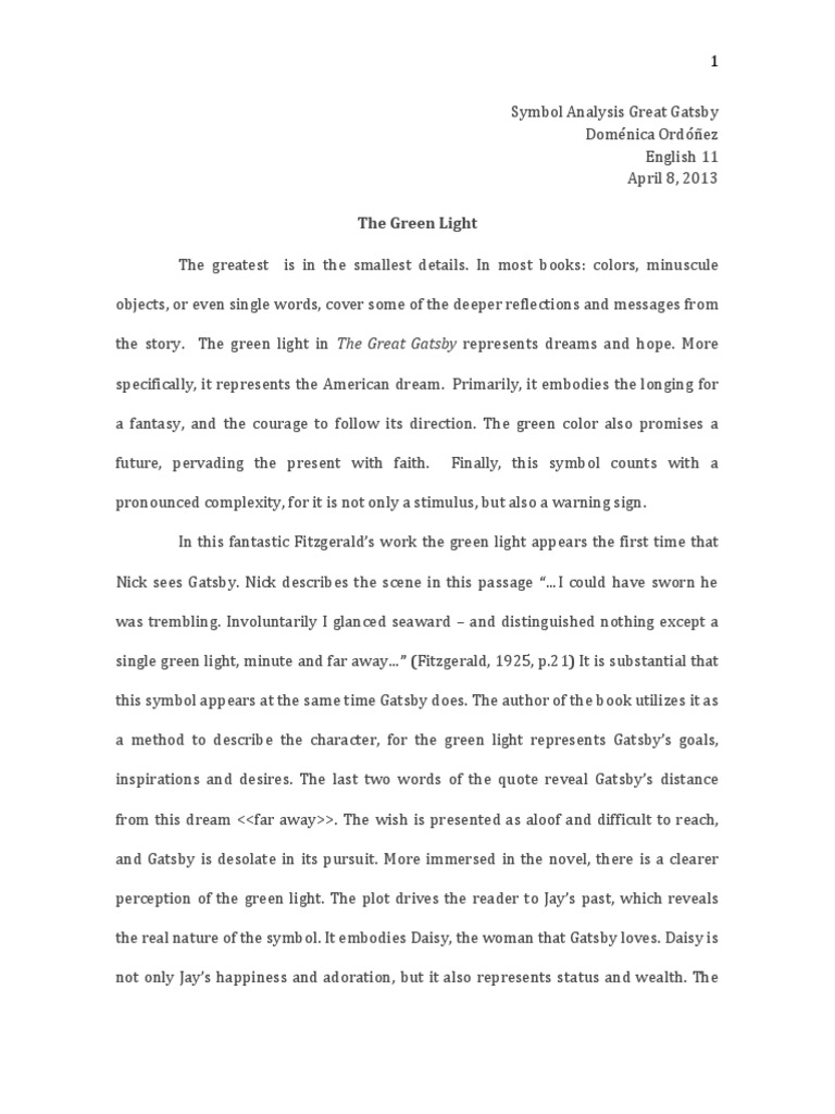 The Great Gatsby Symbolism Analysis