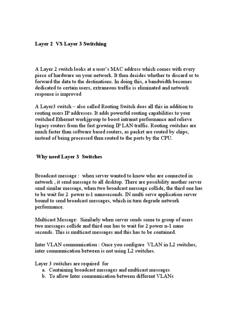 Layer 2 VS Layer 3 Switching PDF Network Switch Routing