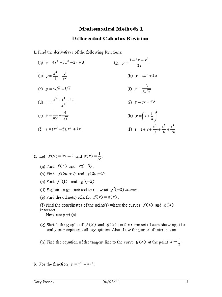 Worksheet on Basic Differentiation | Derivative | Calculus
