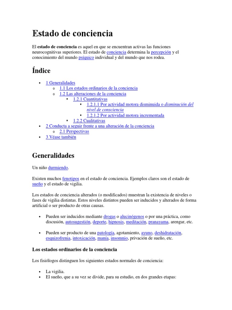 Alteraciones del estado de conciencia | PDF | Aparición | Conceptos ...