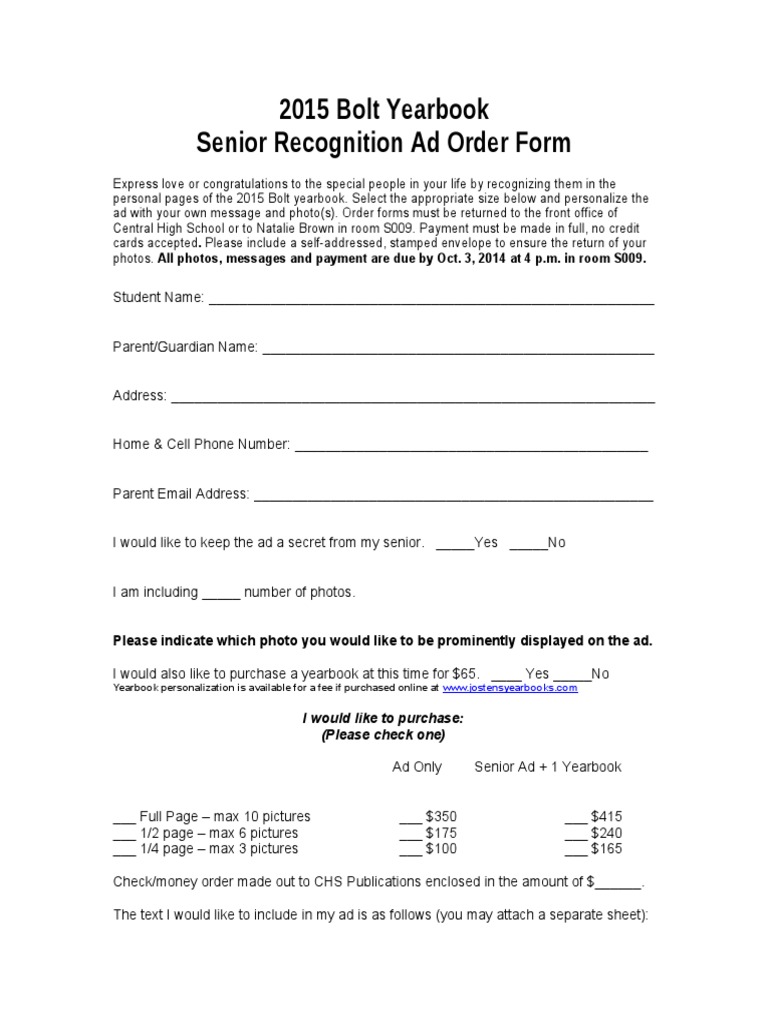 2015 Senior Ad Order Form | PDF