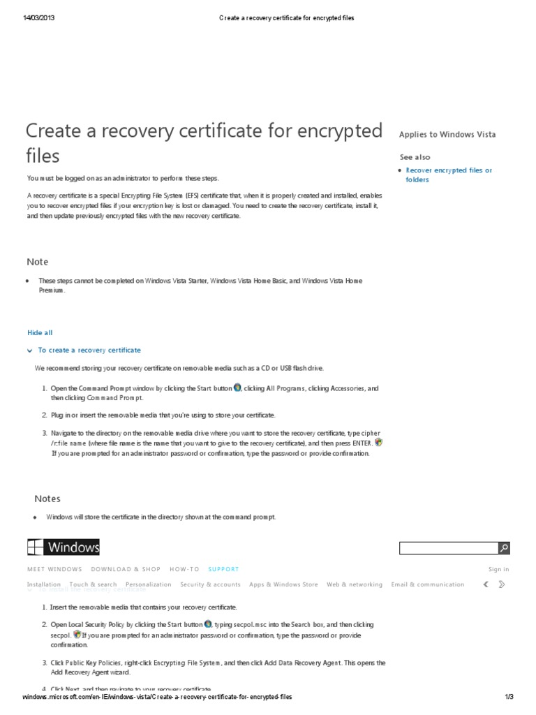 Create A Recovery Certificate For Encrypted Files Utility Software