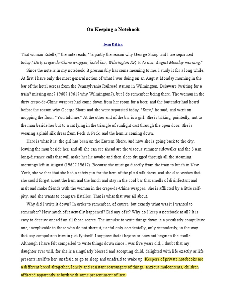 Didion - On Keeping A Notebook | PDF