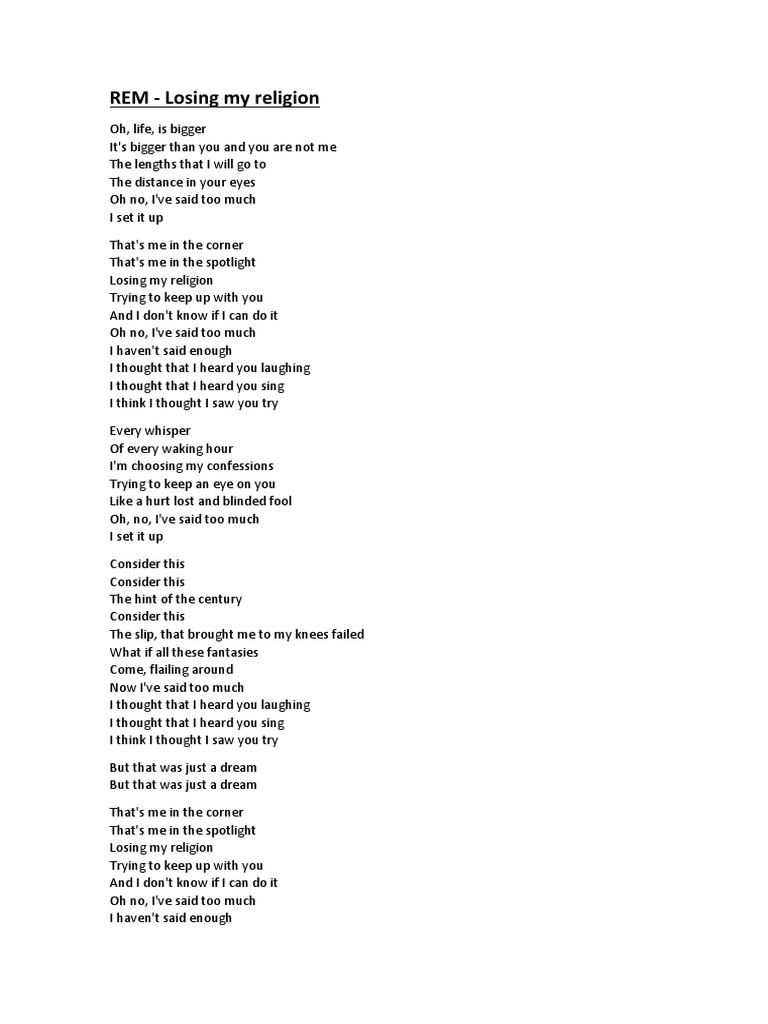 REM Losing My Religion PDF Leisure Entertainment (General)