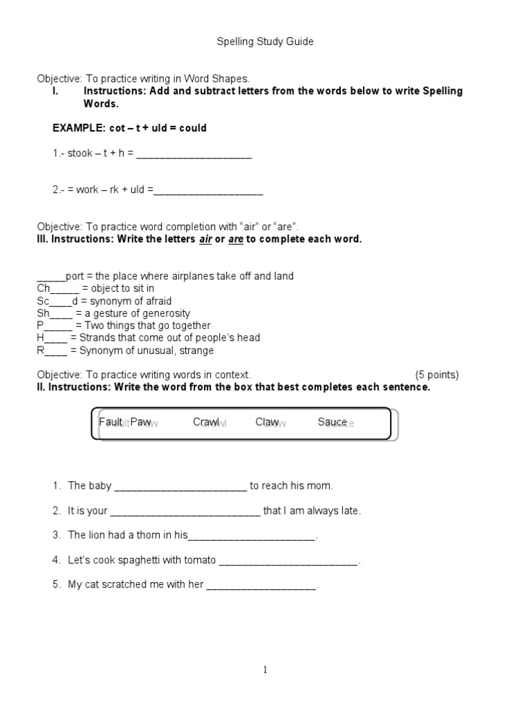 Spelling Study Guide 5th Bimester Pdf