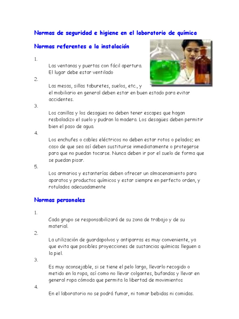 Normas de Seguridad e Higiene en El Laboratorio de Química | PDF ...