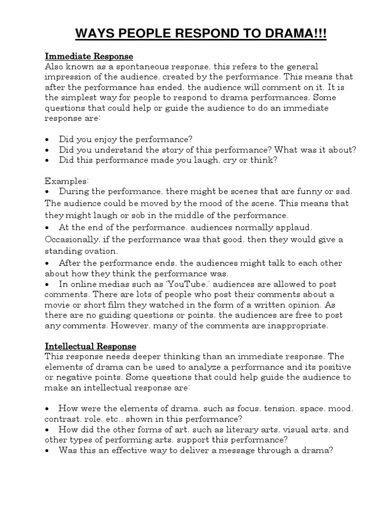 Audience Responses to Drama Performances | PDF | Performance Art ...