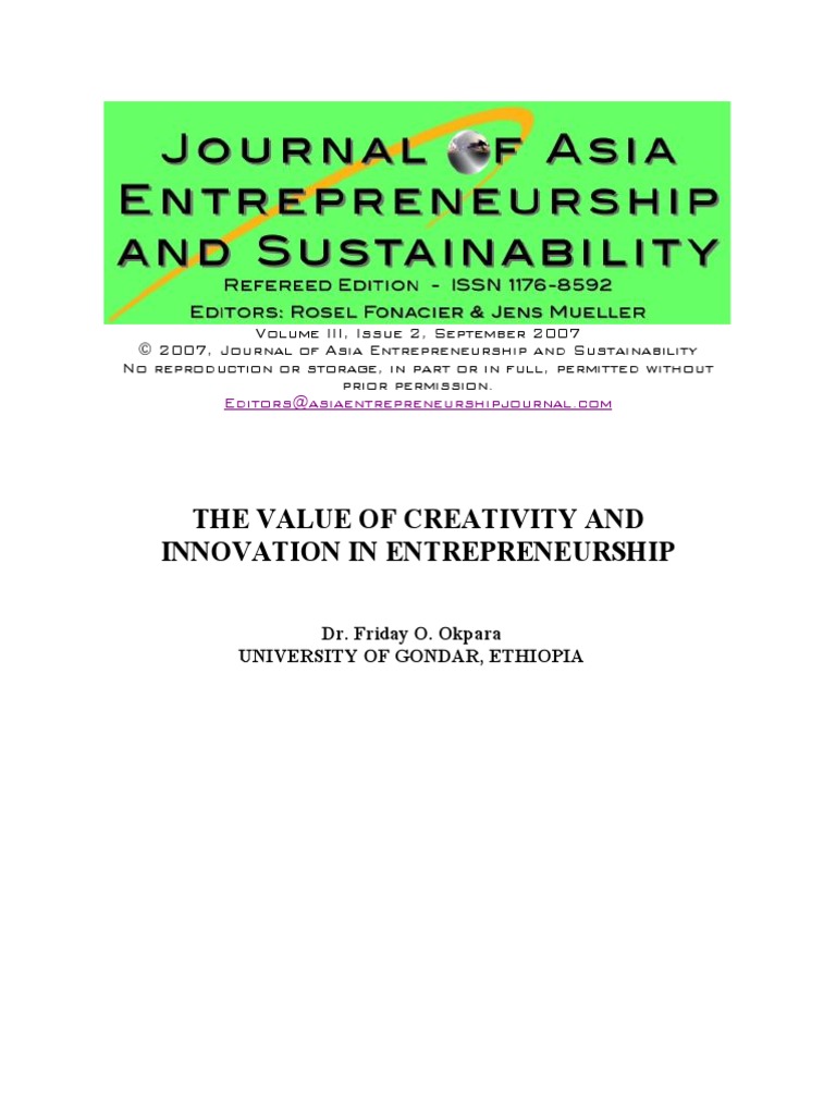 The Value of Creativity and Innovation in Entrepreneurship | PDF