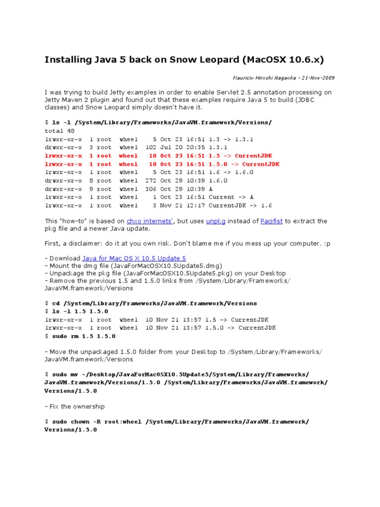 Installing Java 5 Back On Snow Leopard | PDF | Mac Os X Snow Leopard ...