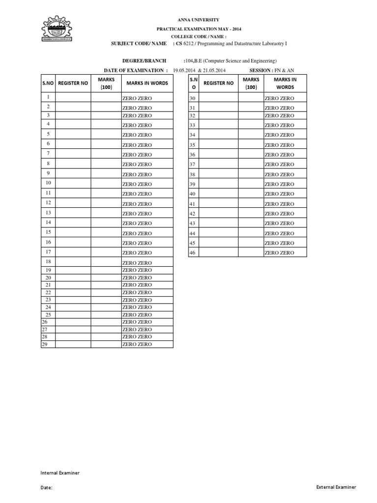 Practical Exam Marksheet Format | PDF | Technology & Engineering