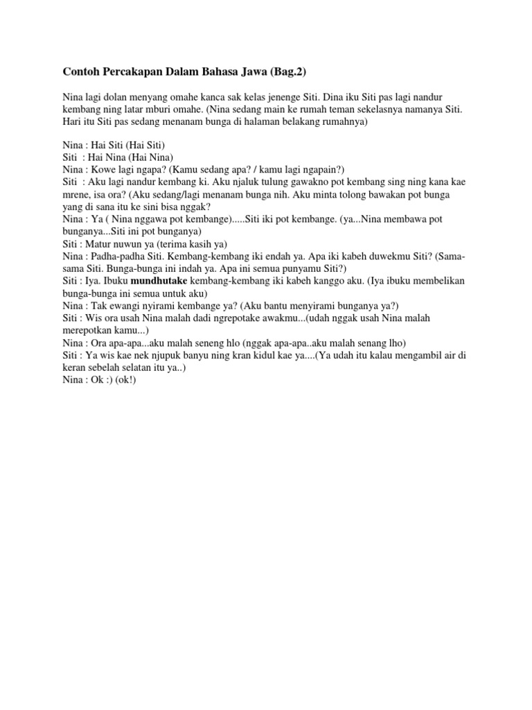 Contoh Percakapan Dalam Bahasa Jawa