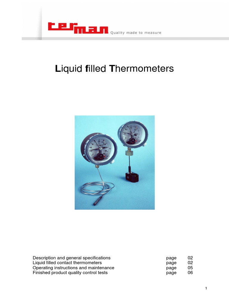 Liquid Filled Thermometers Overview | PDF | Thermometer | Calibration