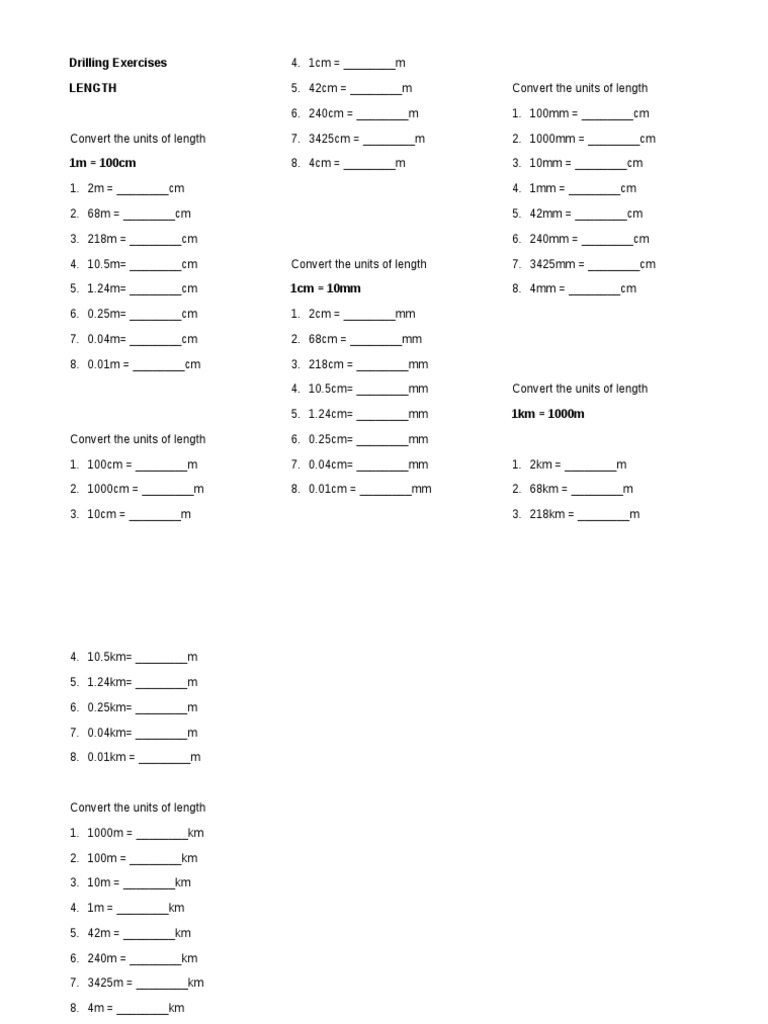 Length Conversion Practice | PDF | Computers | Technology & Engineering