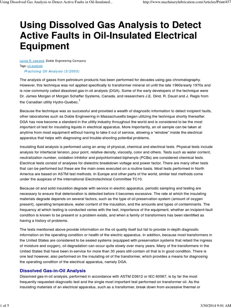 Using Dissolved Gas Analysis To Detect Active Faults in Oil-Insulated ...