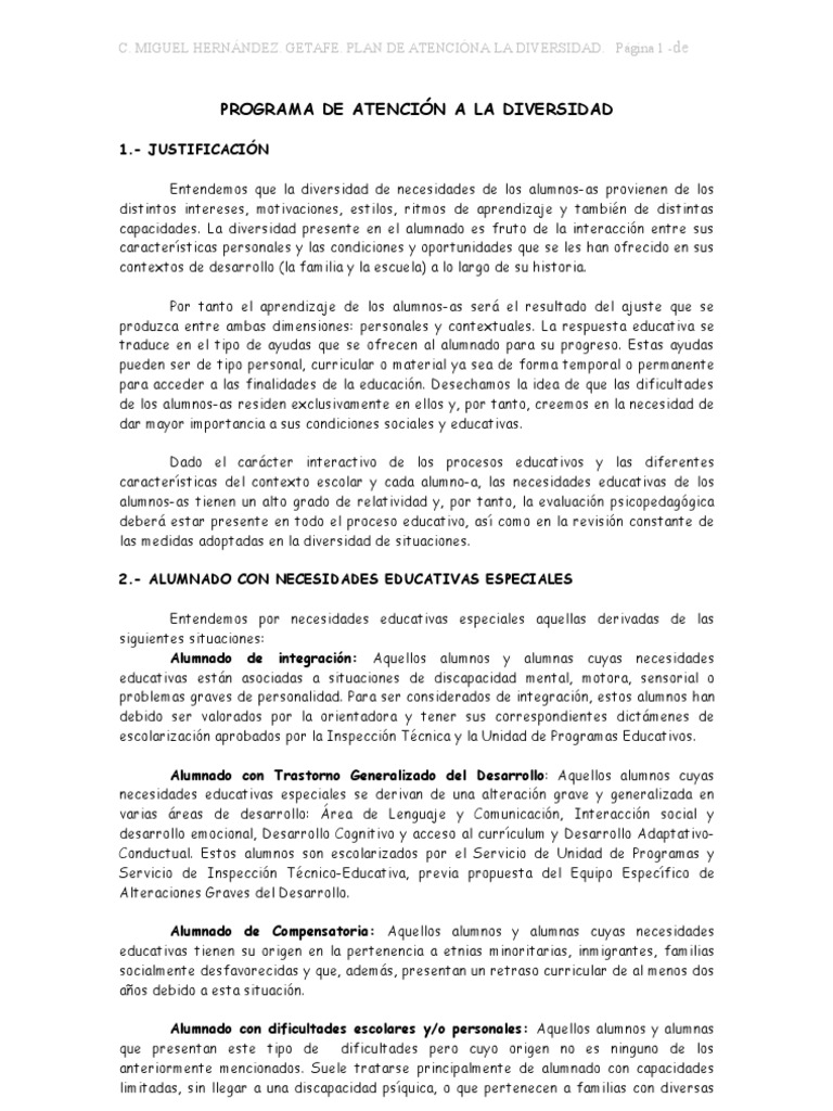 Programa de Atención a la Diversidad | PDF | Evaluación | Maestros