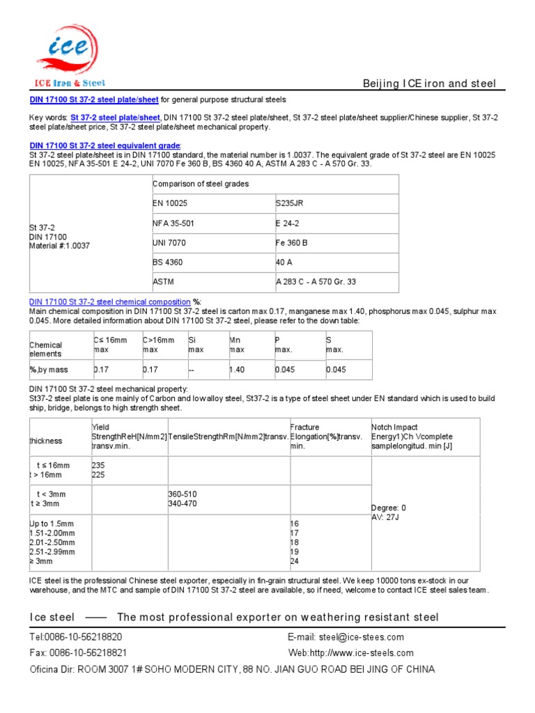 DIN 17100 ST 37-2 Steel | PDF | Structural Steel | Steel