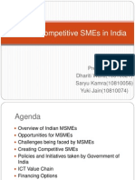 Creating Competitive Smes in India: Presented By: Dhariti Walia (10810021) Saryu Kamra (10810056) Yuki Jain (10810074)