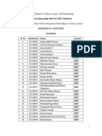 B Tech Internship 2014 Branchwise List