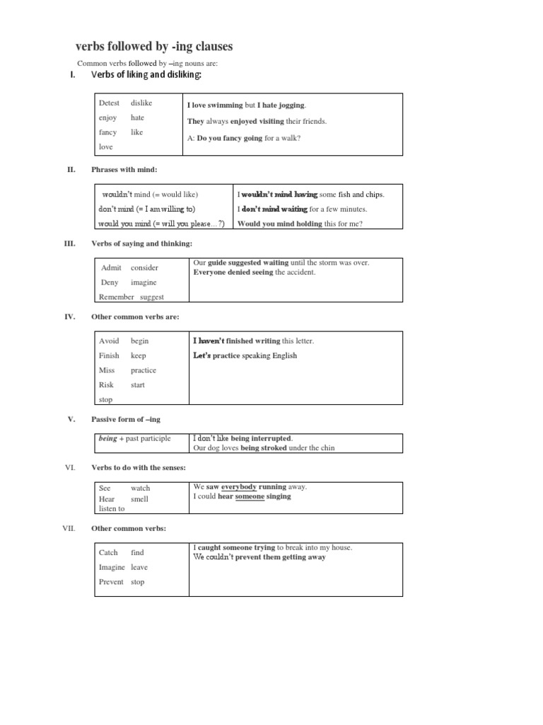 Verbs with -ing Clauses Guide | PDF | Language Arts & Discipline
