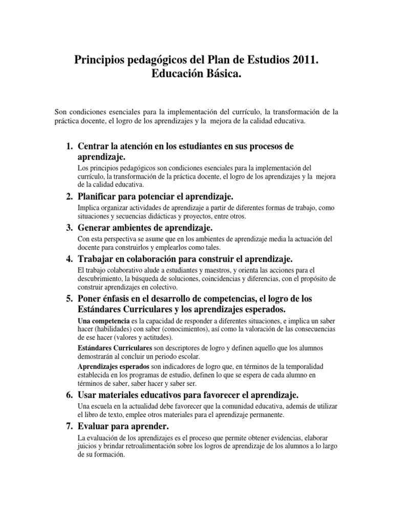 Principios Pedagógicos del Plan 2011 | PDF | Plan de estudios | Aprendizaje